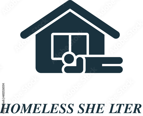 Homeless shelter icon. Monochrome simple sign from charity and non-profit collection. Homeless shelter icon for logo, templates, web design and infographics.