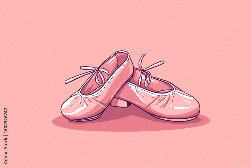 Doodle inspired Pointe shoes, cartoon sticker, sketch, vector