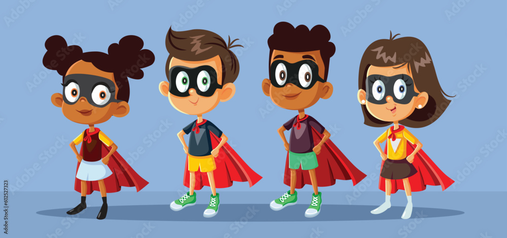 Set of Superhero Kids Characters Wearing Capes Vector Illustration. Group of friends wearing superhero costumes
Set of Superhero Kids Characters Wearing Capes Vector Illustration. Group of friends wearing superhero costumes