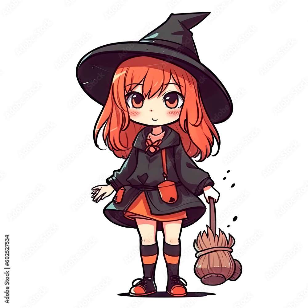 Funny illustration of witch ideal for t-shirt prints, stickers, mugs, sublimation and scrapbooking paper. Ai generative.