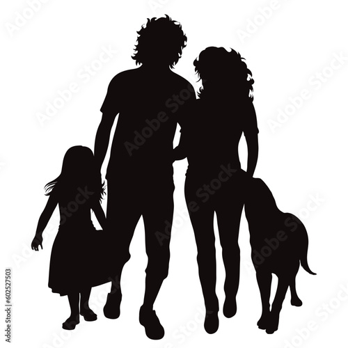 Vector silhouette of family on white background.