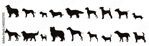 Set of vector silhouette of dogs on white background.