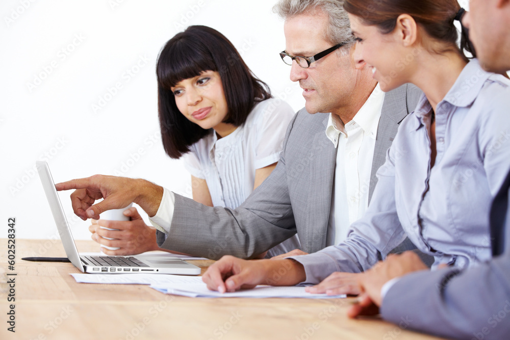 Teamwork, mentor and laptop with business people in office for planning, idea and project management. Training, consulting and technology with ceo and employees for coaching, leadership and meeting Teamwork, mentor and laptop with business people in office for planning, idea and project management. Training, consulting and technology with ceo and employees for coaching, leadership and meeting