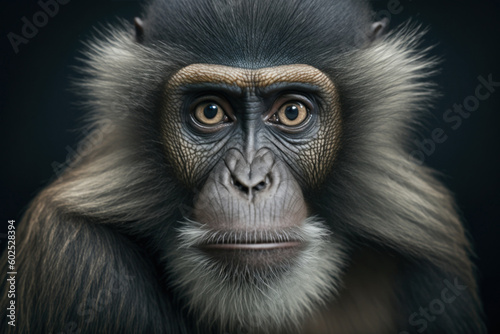 Monkey portrait on dark background. AI Generative