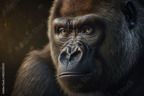 Close portrait adult gorilla, Generative AI