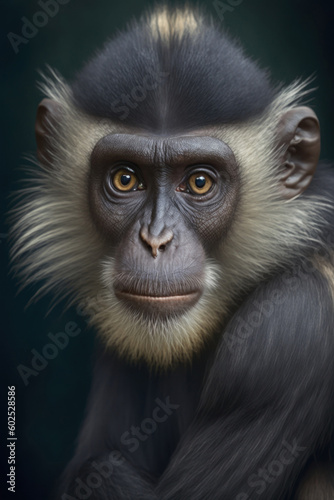Monkey portrait on dark background, Generative AI