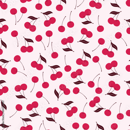 Seamless cherry pattern design. Vector stock illustration. 