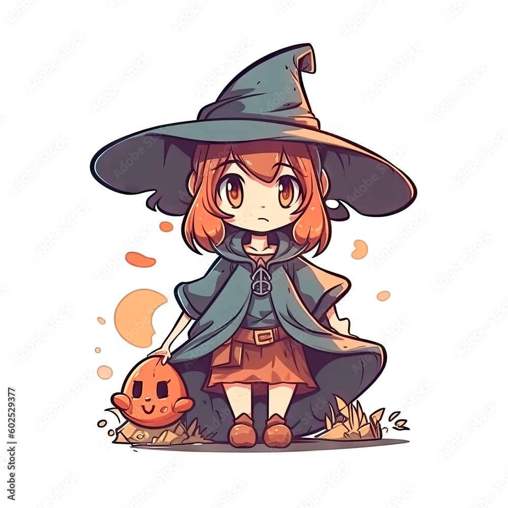Funny illustration of witch ideal for t-shirt prints, stickers, mugs, sublimation and scrapbooking paper. Aii generative. Generative AI