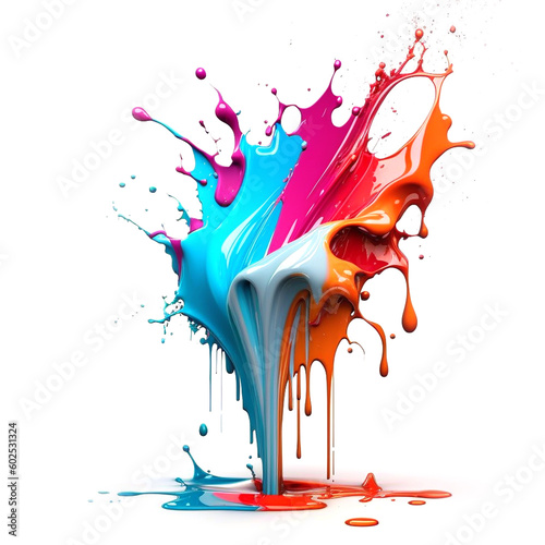 Colorful paint dripping. Abstract color splash isolated on white background.