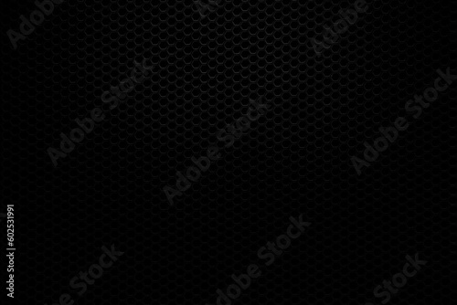 Black honeycomb background. dark grey texture background with vignette effect.