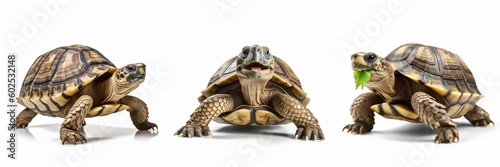 Animals reptiles pets greek tortoises banner panorama long - Collection of funny cute greek tortoise (tortoise) , isolated on white background, Generative Ai photo