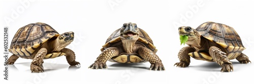 Animals reptiles pets greek tortoises banner panorama long - Collection of funny cute greek tortoise (tortoise) , isolated on white background, Generative Ai