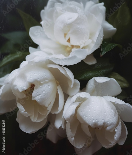  Fresh white gardenia flower, close-up. AI generated image.