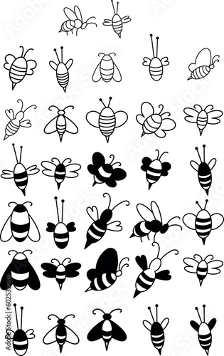 Set of flying bee line logo illustrations. Honey bee. Bee with flying paths.