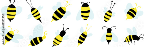 Set of flying bee line logo illustrations. Honey bee. Bee with flying paths.