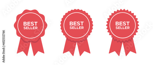 Best Seller Label vector icon set. Red badge, quality symbol