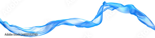 Abstract wave flowing blue fabric on transparent. 3d render