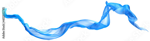 Abstract wave flowing blue fabric on transparent. 3d render