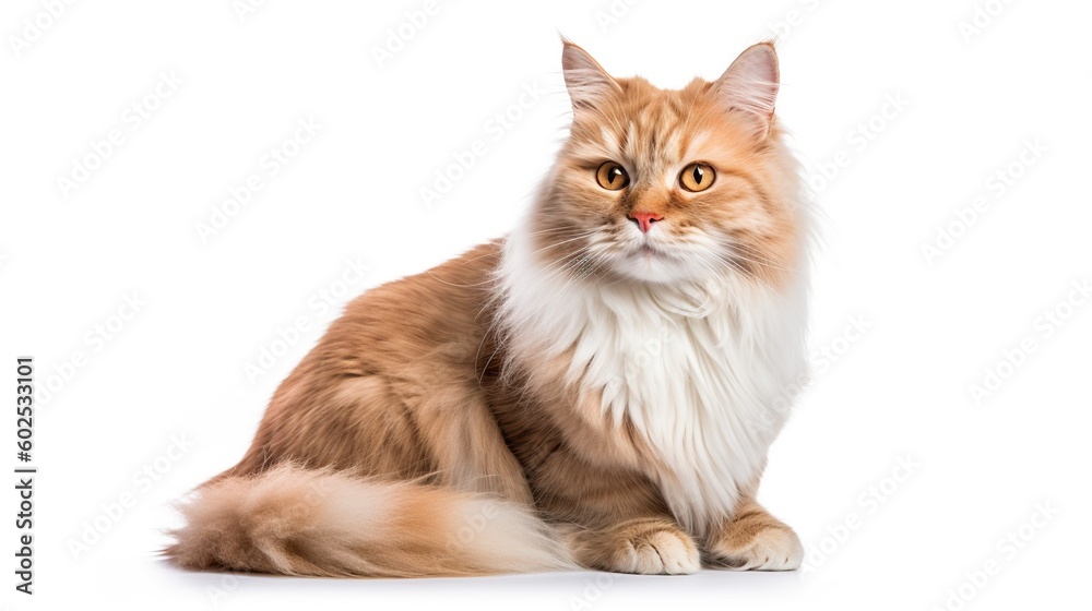 Beautiful red and white cat on a white background. Generative AI