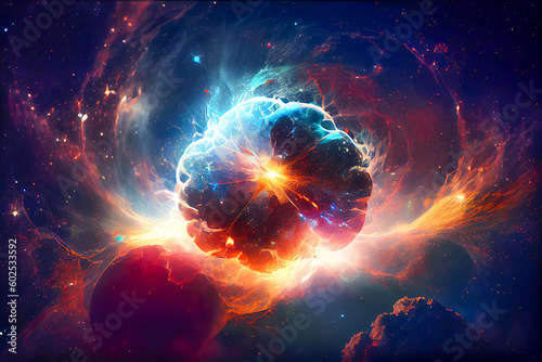 Supernova explosion in space, cloud of charged particles, generative ai illustration