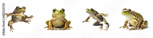 Animals reptiles amphibians frogs banner panorama long - Collection of funny sitting  jumping  running  reptile amphibian frog   isolated on white background  Generative Ai