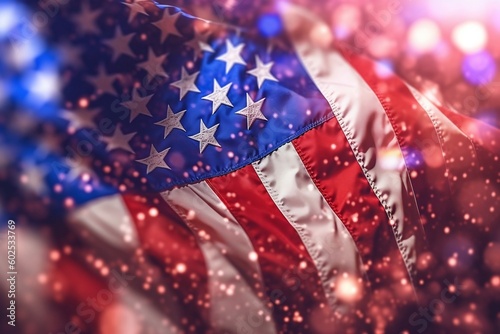 USA Independence Day Flag with Blurred Background.Generative AI