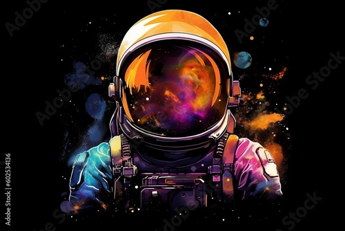 Astronaut Helmet Reflecting Colorful Space Scene. Generative AI © Flowstudio