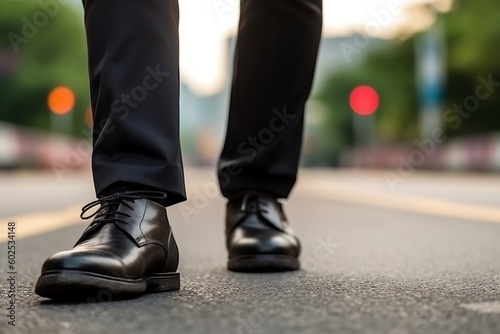 Businessman Walking on Road and Starting to Succeed. Generative AI