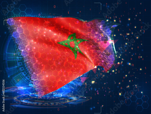 Morocco,  vector flag, virtual abstract 3D object from triangular polygons on a blue background