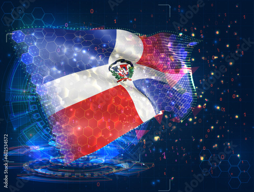 Dominican Republic,  vector flag, virtual abstract 3D object from triangular polygons on a blue background