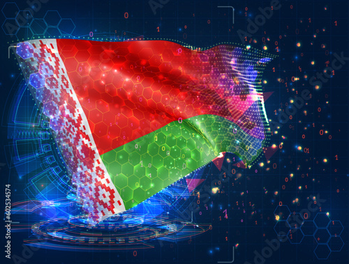 Belarus,  vector flag, virtual abstract 3D object from triangular polygons on a blue background