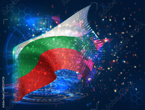 Bulgaria,  vector flag, virtual abstract 3D object from triangular polygons on a blue background
