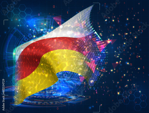 South Ossetia,  vector flag, virtual abstract 3D object from triangular polygons on a blue background