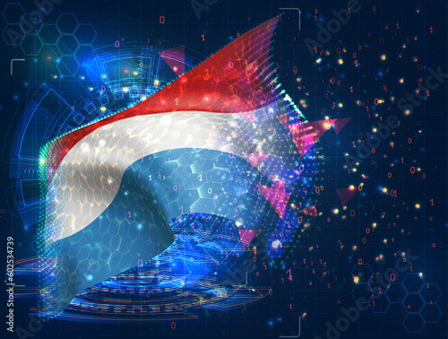 Luxembourg,  vector flag, virtual abstract 3D object from triangular polygons on a blue background