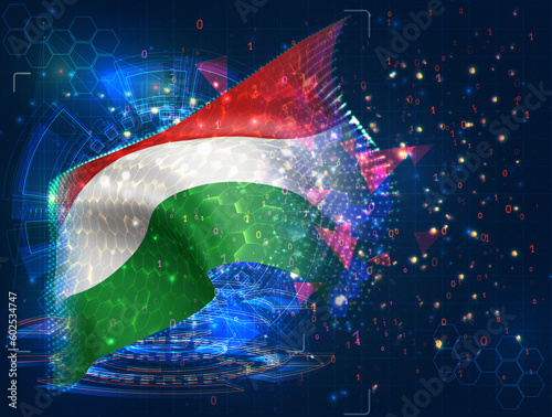 Hungary,  vector flag, virtual abstract 3D object from triangular polygons on a blue background
