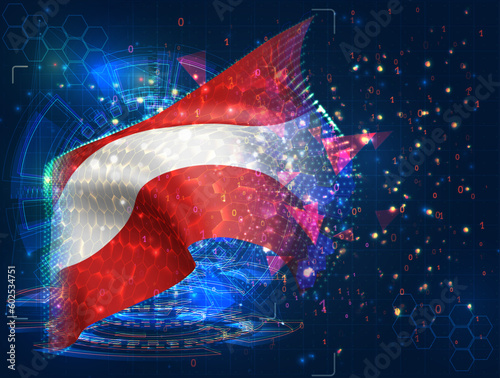 Austria,  vector flag, virtual abstract 3D object from triangular polygons on a blue background