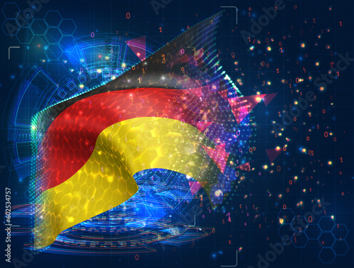Germany,  vector flag, virtual abstract 3D object from triangular polygons on a blue background