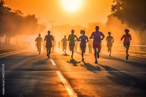 Runner group starting their run at sunrise © Flowstudio
