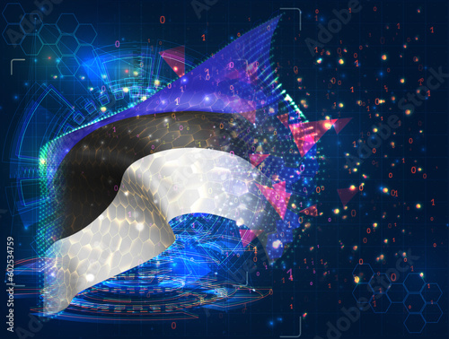 Estonia,  vector flag, virtual abstract 3D object from triangular polygons on a blue background