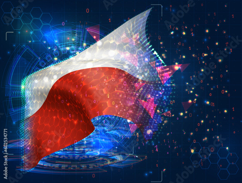 Poland,  vector flag, virtual abstract 3D object from triangular polygons on a blue background