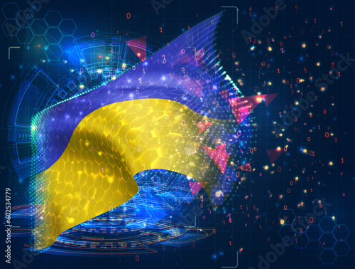 Ukraine,  vector flag, virtual abstract 3D object from triangular polygons on a blue background