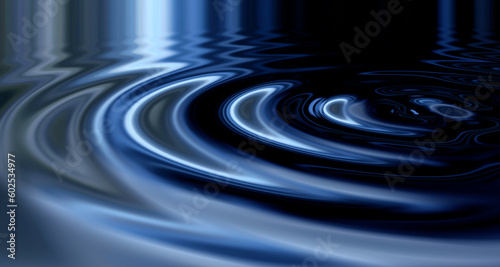 Animated, 3D and VFX silver shiny waves making ripples in liquid blue color substance. Texture, movement and a futuristic pool with glowing water or fluid for a vaporwave aesthetic background