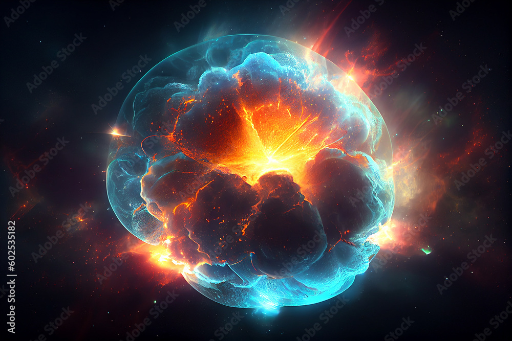 Supernova explosion in space, cloud of charged particles, generative ai illustration - obrazy, fototapety, plakaty 