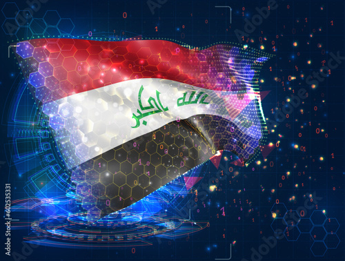 Iraq,  vector flag, virtual abstract 3D object from triangular polygons on a blue background