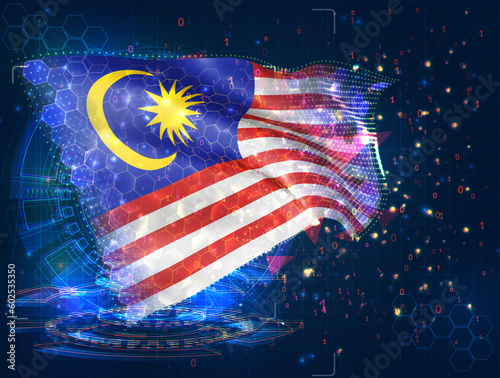 Malaysia,  vector flag, virtual abstract 3D object from triangular polygons on a blue background