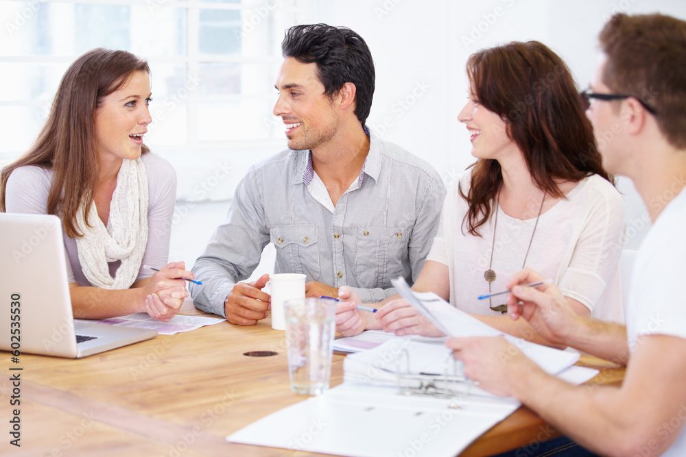 Meeting, talking and teamwork of business people and manager, documents and office collaboration, advice or ideas. Paperwork, planning and brainstorming with speaker and team listening to discussion Meeting, talking and teamwork of business people and manager, documents and office collaboration, advice or ideas. Paperwork, planning and brainstorming with speaker and team listening to discussion