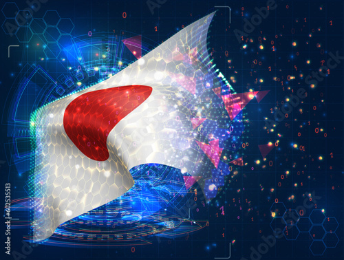 Japan,  vector flag, virtual abstract 3D object from triangular polygons on a blue background