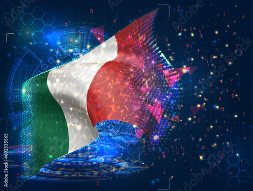 Italy,  vector flag, virtual abstract 3D object from triangular polygons on a blue background