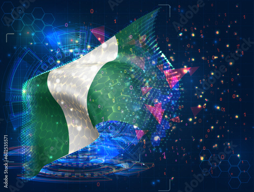 Nigeria,  vector flag, virtual abstract 3D object from triangular polygons on a blue background