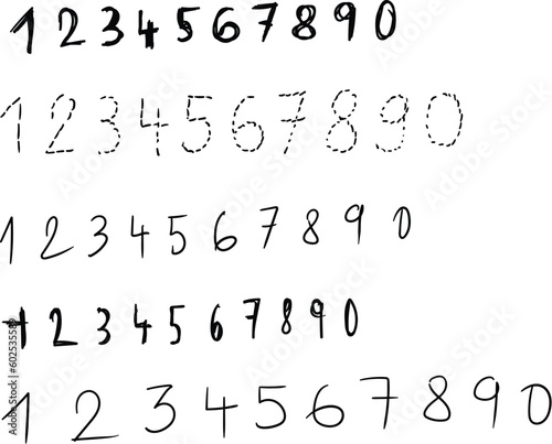 Hand drawn black marker set of alphabet letters and numbers